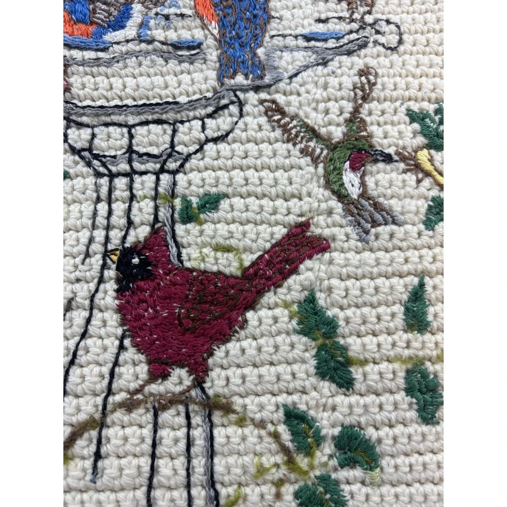 Handmade Colorful Birds Cream Crochet Knit Afghan‎ Throw Blanket w/ Fringe 37x57